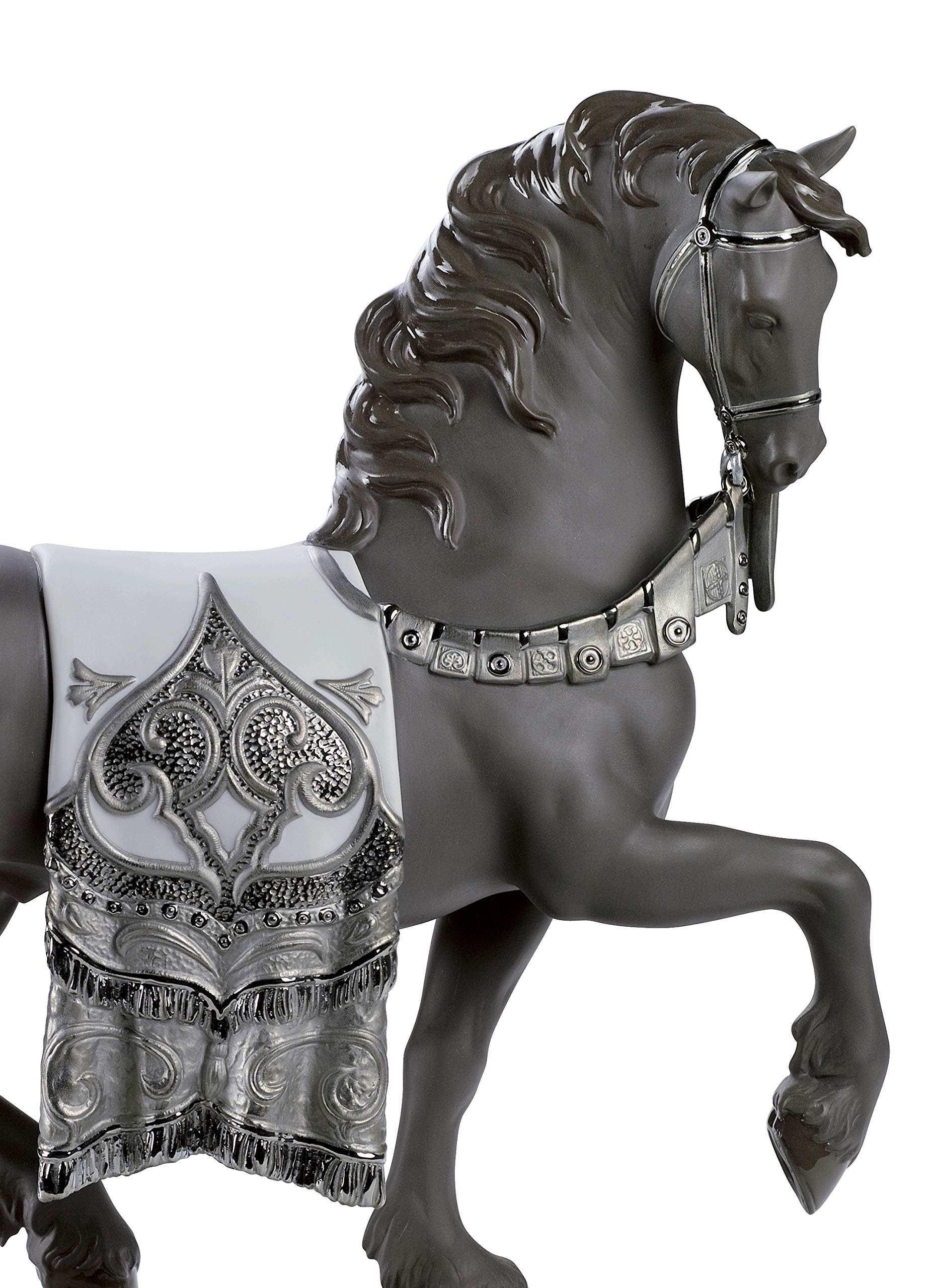 Lladró Alta Porcellana Cavallo Cortigiano scultura argento
