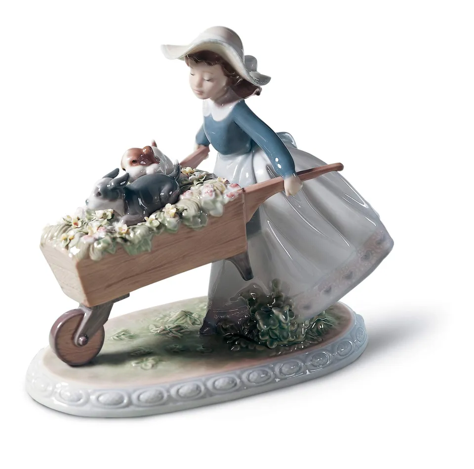 Lladró Bimba Carretta di Fiori figurina porcellana fatta a mano